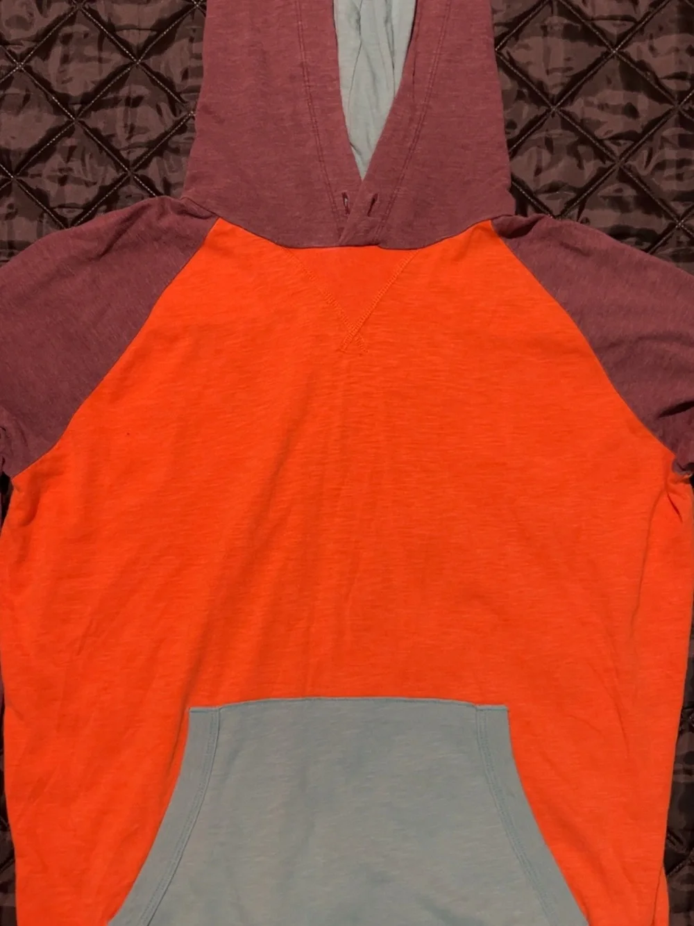 American Eagle Outfitters Orange, Teal & Plum Colorblock Hoodie